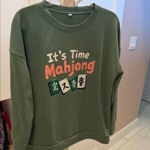 New Green Mahjong Graphic Pullover Jersey